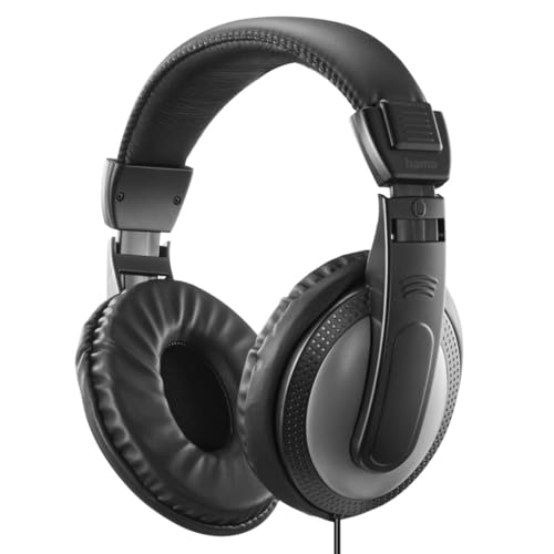 Hama Kopfhörer mit Kabel ShellTV II (TV Kopfhörer Over Ear, mit extra langem Kabel, 6m, 3,5mm Klinke, 6,35mm Adapter, mit Lautstärkeregler, einstellbares Kopfband, vergoldete Stecker) schwarz