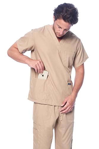 Image of Dagacci Scrubs for Men Set - V-Neck Scrub Top and Cargo Pants - 8 Pockets Men Scrubs Set