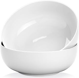 Pasta Serving Bowls 90 Ounce 9.7” Large Serving Bowls, Porcelain Salad Bowls for Kitchen, Big White Soup Bowls, Oven Dishwasher Safe, Set of 2