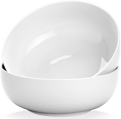 Yedio Pasta Serving Bowls 90 Ounce 9.7” Large Serving Bowls, Porcelain Salad Bowls for Kitchen, Big White Soup Bowls, Oven...