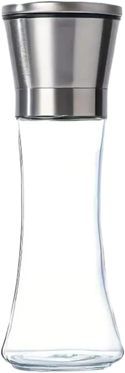 200ML Pepper Grinder Stainless Steel Glass Spice Bottle Manual Pepper Salt Grinder with Adjustable Coarseness(200ML-2pcs)