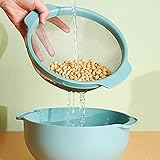 FIYSON Colador de cocina multifunción 2 en 1, doble alambre de púas ultrafino, escurridor de plástico para remojar, lavar y escurrir para frutas, verduras, ensaladas, arroz, quinoa, granos (azul)