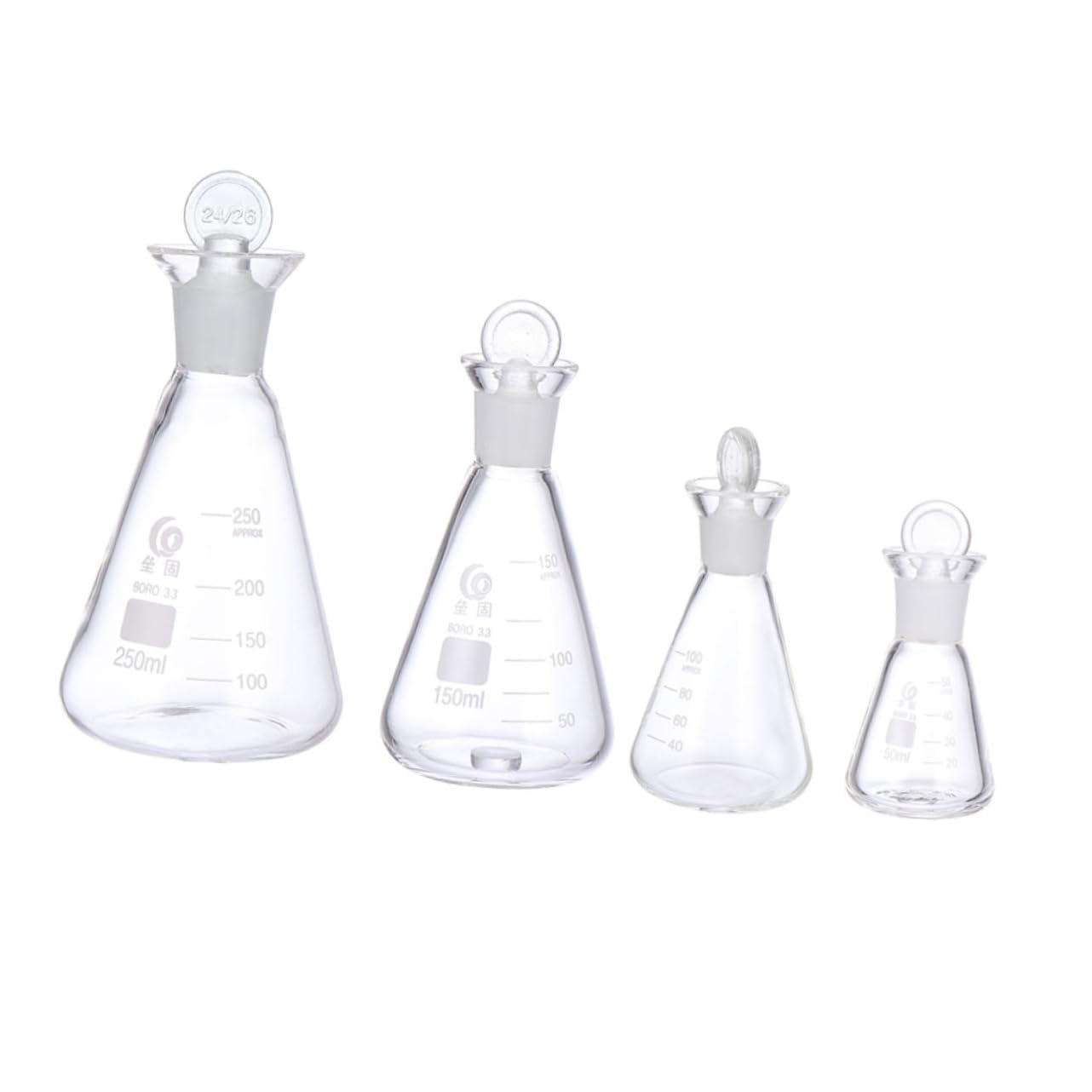 Alipis 4pcs Borosilicate Glass Flask Narrow-Mouth Flasks for Laboratory Experiments Graduated with Stopper High Chemical Durability