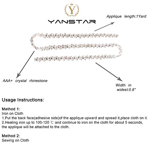 yanstar Handmade Silver Crystal Rhinestone Wedding Bridal Applique By The Yard For Bridal Dress (Silver)