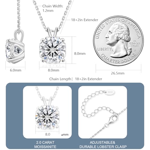 KRKC&CO Moissanite Necklace for Women, 0.5-4CT Lab Grown Sterling Silver Solitaire Heart Pendant, Anniversary Birthday Gift for Wife, Mom Wedding, D Color VVS1, GRA2