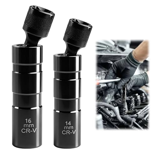 EXIN DECHEN 2 Chiavi per Candele, 14mm/16mm con Magnete, Bussola per Candele Universale Flessibile, con Giunto e Chiave a Bussola da 3/8 SW