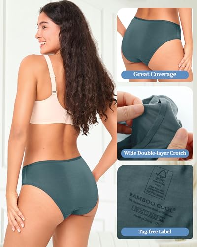 Image of BAMBOO COOL Womens Underwear Breathable Moisture-Wicking Briefs Hipster Ladies Panties, 5-Pack