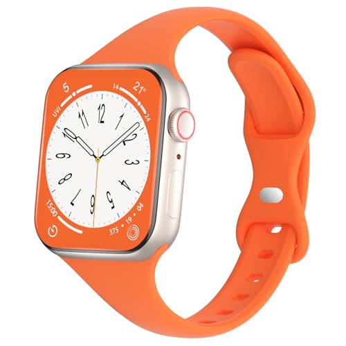 DYKEISS Sportliches schlankes Silikonarmband, kompatibel mit Apple Watch, 38 mm, 42 mm, 40 mm, 44 mm, 41 mm, 45 mm, schmales Ersatzarmband für iWatch Ultra Series 8/7/SE/6/5/4/3/2/1, Damen und Herren