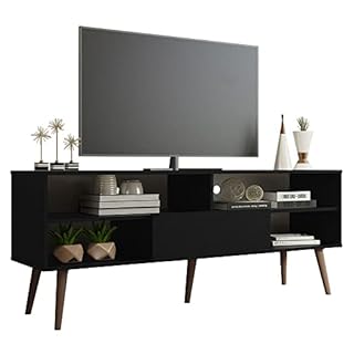 Madesa TV Stand with 1 Door and 4 Shelves with Cable MANAGEMENT for 55, 65 Inch Media Storage Media Console Living Room and Bedroom Entertainment Center Wooden Television Cabinet - Black