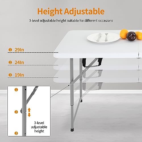 BestOffice Camping Folding 4 Foot Plastic Table, White
