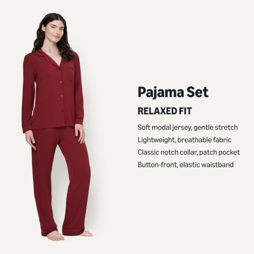 Image of Amazon Essentials x Sofia Grainge Women's Stretch Modal Long-Sleeve Button-Front Top and Full-Length Bottom Pajama Set