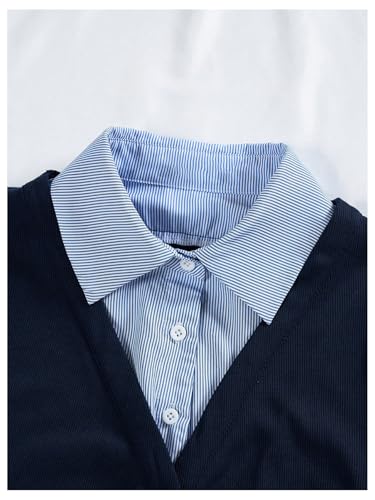 MakeMeChic Women's Striped Print Long Sleeve Shirt Button Down Collar Neck Blouse Tops3