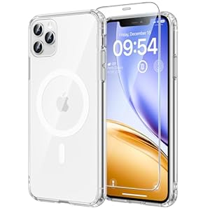 TAURI für iPhone 11 Pro Max Hülle 6,5" mit Panzer Schutz Glas Folie, Kompatibel mit MagSafe, Schutz nach Militärstandard, [Anti-Vergilbung] Stoßfest Magnetisch Handyhülle - Durchsichtig