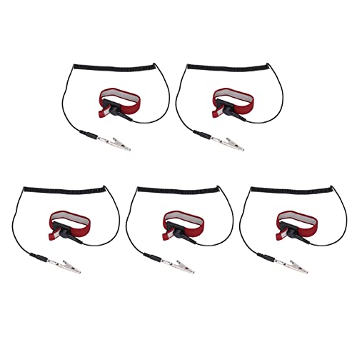 NDNCZDHC Anti Static Wrist Strap, 5PCS Antistatic Wrist Band Grounding Bracelet Adjustable Wristband with Alligator Clip, Long Cord for Maintenance