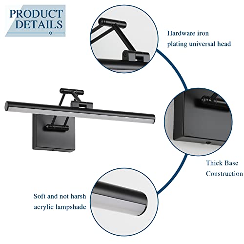 Joossnwell Modern Picture Light Black Led Picture Frame Lights For Paintings Hardwired 110V Gallery Light Artwork Lighting With Adjustable Swing Arm Art Display Lamp 15.5" Inch 7W Warm White #TOP5