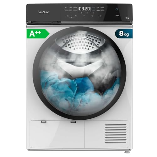 Cecotec Secadora de Bomba de Calor 8Kg Bolero Dresscode Dry 8400 A++. Secado Automático, Bajo Consumo, Control Full Touch, 15 Programas, Tambor Acero Inoxidable, KidLock, Delay Start