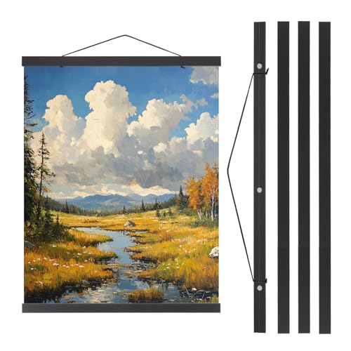 PATIKIL 2 Set Magnetic Poster Hanger Frame 24 Inch Wooden Magnet Picture Hangers Frames Wide Hanging Kit for Photos, Pictures, Artwork, Maps, Black