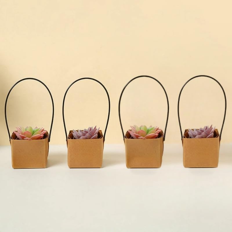 Urier 40 Pieces Succulent Wraps Pot,3x3 Succulent Gift Box,Succulent Box,Succulent Party Favors,Gift Bags with Handles,Used for Gift Bags Kraft Paper Bag Party Favor Boxes (Brown) - Image 8