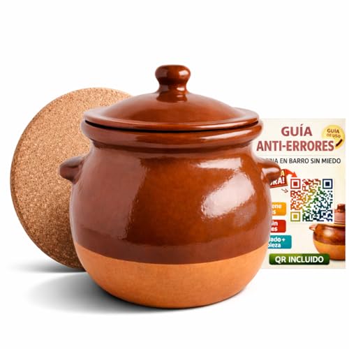 Olla de Barro Refractario Esmaltada 2,5 L con Tapa – Puchero Pequeño Tradicional – Incluye Base Protectora y Guía QR Anti-Errores – Cocina Lenta, Guisos y Caldos Olla de Barro Refractario Esmaltada 2,5 L con Tapa – Puchero Pequeño Tradicional – Incluye Base Protectora y Guía QR Anti-Errores – Cocina Lenta, Guisos y Caldos
