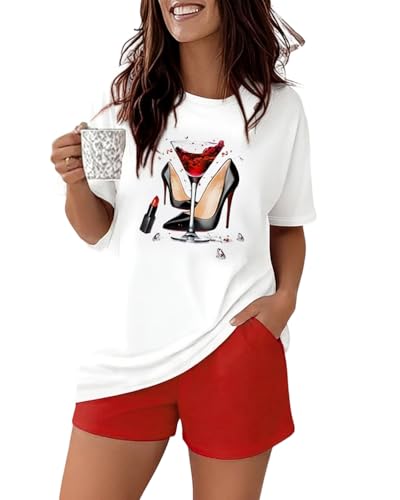 Image of CHICME Pajamas Set for Women 2 Piece Pjs Lounge Set Soft Short Sleeve Tops and Sleep Shorts with Pocket