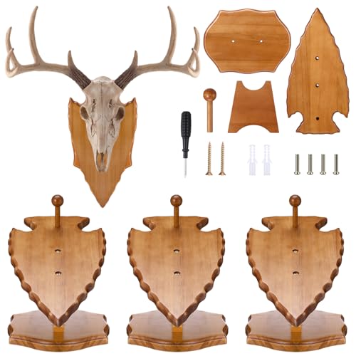 Leinuosen 3 Set Deer European Skull Mount Kit Antler Skull Mounting Kit Wooden Display Mount for Hunting Wall...