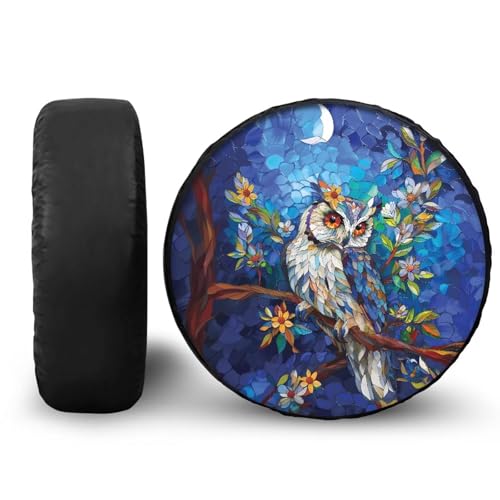 Image of Pensura Spare Tire Cover Aesthetic Floral Moon Owl Printed Wheel Tire Cover Waterproof Sun Protection Universal Fit for Trailers SUV Truck Camper Travel 14-19Inch