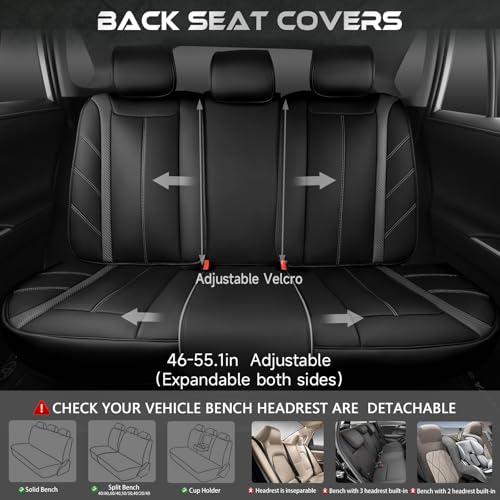 Image of CAR PASS Luxury Faux Leather Back Rear Seat Covers, Waterproof Anti Slip Carbon Fiber Seat Bench Cushion Breathable Sporty Backseat Row Protector Universal Fit for Sedans SUVs Vans Trucks,Solid Black