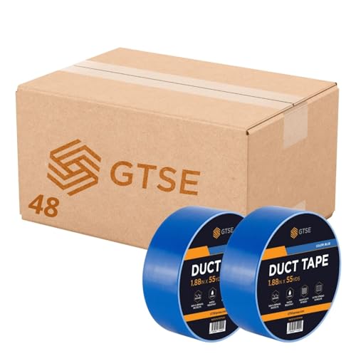 GTSE Blue Duct Tape, 2 Inches x 55 Yards (164 ft), Heavy Duty, Waterproof Repair Tape for Indoor or Outdoor Use, 48 Rolls