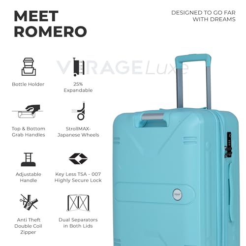 Image of Verage Luxe Romero Set of 2 (M+L) Polycarbonate Hard Shell Luggage with TSA Lock, Lightweight Trolley Suitcase with Double Spinner Wheels, 5-Year International Warranty (24 /28,Turquoise)