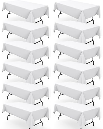 Image of Pureegg Rectangle Table Cloth 60 inch x 102 inch - Durable Polyester Tablecloth Offers Reusable & Washable Protection, Ideal for Outdoor Party, Picnic, Wedding, Banquet and Birthday, 12 Pack, White