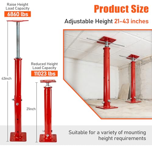 B4B BANG 4 BUCK House Jacks for Leveling Crawlspace, 21" - 43" Height Range, 11023 lbs Max Load Capacity, Floor Jacks Post Pole for Leveling, 2 Pack