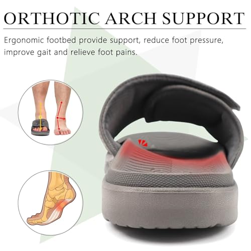 Image of KuaiLu Mens Slide Sandals Orthotic Arch Support Athletic Sport Sandals For Men Adjustable Comfort Slippers With Soft Cushioning For Outdoor