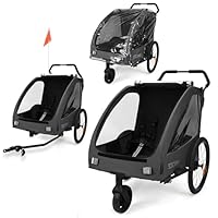 509 Trailer II, Multi Use Bicycle Trailer for Kids from 6m Up, for Pet, for Cargo, Convertible to 3-Wheel Push Wagon, Max Load 50kg, Include Raincover (Dark Grey)