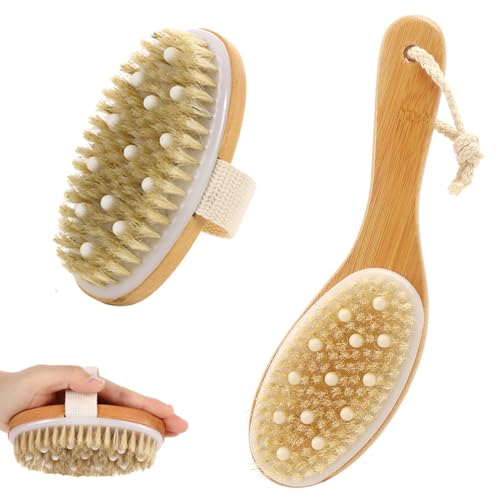 HAMKU 2 PCS cepillado en seco cepillo exfoliante natural Cepillo para el Masaje Corporal Seco Cuerpo Cepillo para Mejora Las Funciones Linfáticas para un masaje profundo efectivo