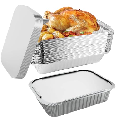 30 PièCes Barquettes Aluminium avec Couvercle, 800ML Barquettes Alimentaires Plat en Alu pour Four, Boite Aluminium avec Couvercle, Bacs de RéCupéRation des...