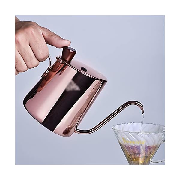 Jarra para Cafetera Tetera de café Acero inoxidable Accionamiento a mano Pote de café 90 grados Boca Larga Slender… - Imagen 4