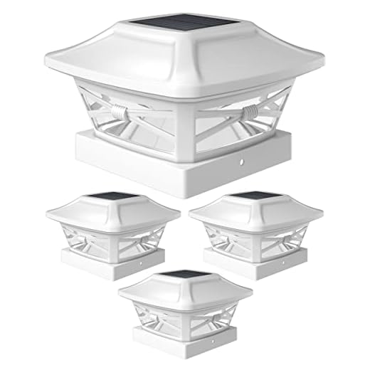 Davinci Lighting Renaissance Solar Outdoor Post Cap Lights - Includes Bases for 4x4 5x5 6x6 Posts - Bright LED Light - Pearl White (4 Pack)
