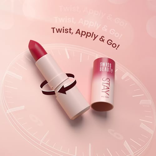 Image of Swiss Beauty Stay All Day Lipstick | 12-Hour Stay | Transfer-Proof | Matte Finish | With Vitamin E & Shea Butter | Shade- 7. Sassy, 4g (1 Count)