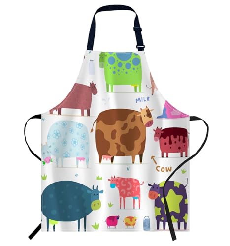 Smooffly Cows Apron,Adjustable Neck Bib Apron for Men Women,Suitable for Kitchen Cooking Waitress Chef Apron
