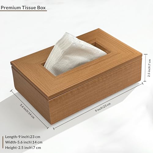 Image of Art Street Tissue Box Holder with Cover, Rectangle Facial Tissue Paper Box Holder Decorative Organizer for Home and Office Table Decor (Beige, 2.5X9 Inch)