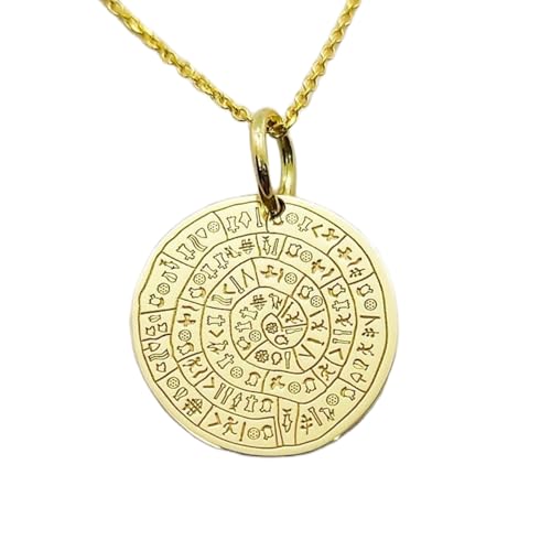 Collier Disque de Phaistos en argent 925 et pendentif grec ancien plaqué or pour femme