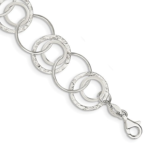 925 Sterling Silver Polished and Textured Fancy Circle Link Bracelet3