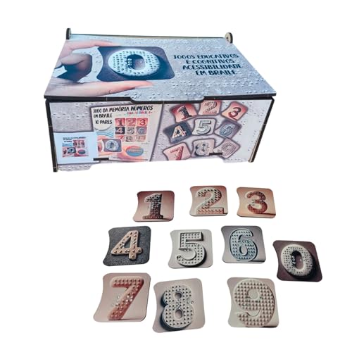 Estojo MDF com jogo aprendendo os numeros em Braile memória 10 pares
