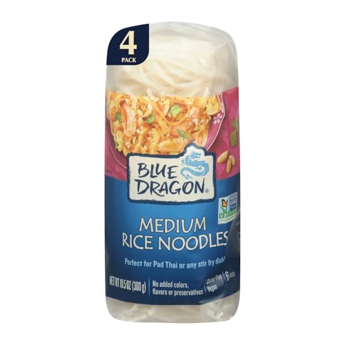 Blue Dragon Medium Rice Noodles - 10.5oz (Pack of 4) - Noodle Nests Made from Rice Flour & Water - Quick & Versatile Base for Asian Stir-Fries, Pad Thais & Soups