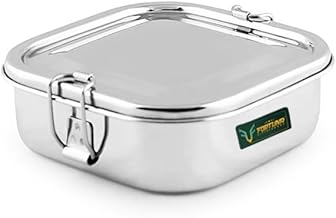 Fortuna Kitchenware Stainless Steel Tiffin Box for Kids | Stainless Steel Lunch Box for Kids & Office | Steel Seperator Plate & Locking Clip | Kids Friendly Lid, Rectangle Shape (Square, Medium)