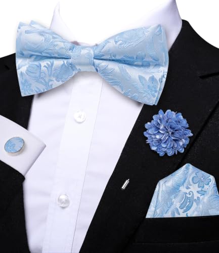 Image of Dubulle Mens Paisley Striped Bowtie Set Pre-tied Bowtie for Men and Pocket Square Set Wedding Business