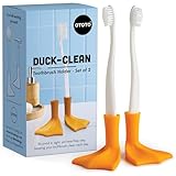 OTOTO Clean Duck Zahnbürstenhalter 2er-Set – Lustige Entenfüße Badezimmer-Organizer mit Saugnapf – Wichtelgeschenke für Erwachsene – Make-up-Pinselhalter & Bad-Accessoires – Gelb