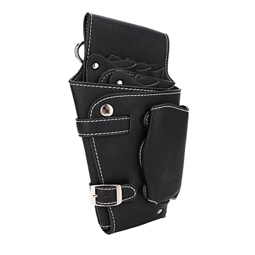 Sacoche ciseaux coiffure en cuir PU double couche avec bretelles réglables
