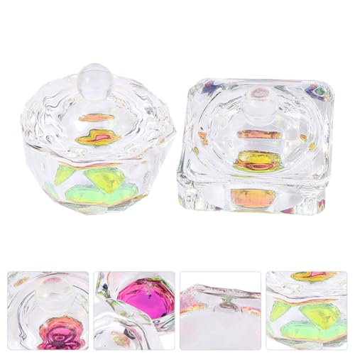 2 piezas de vasos de cristal para arte de uñas con tapa miniatura 5