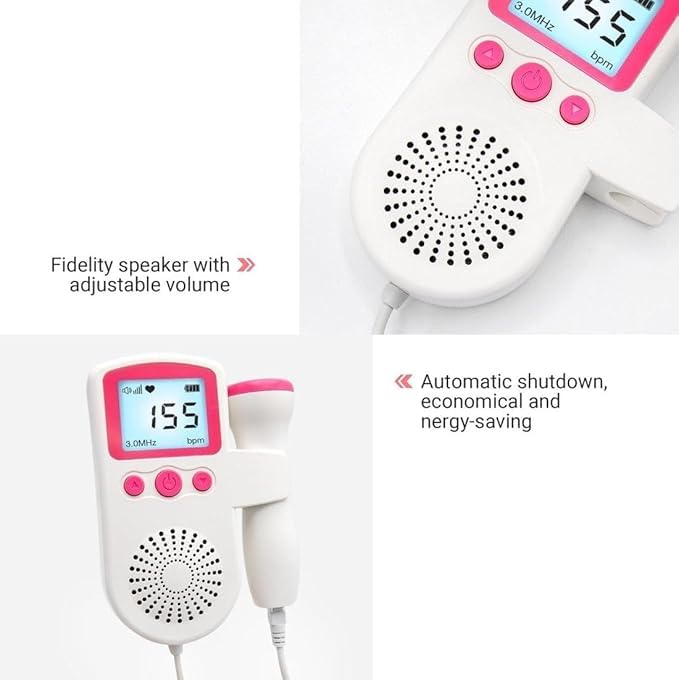 Image of Portable Fetal Doppler Heart Rate Monitor Home Baby Fetal Heart Doppler Your Portable Pregnancy Companion with 50-230M Measuring Hz, LCD Display, and Pocket Size Monitor for Pregnancy - (Pink)